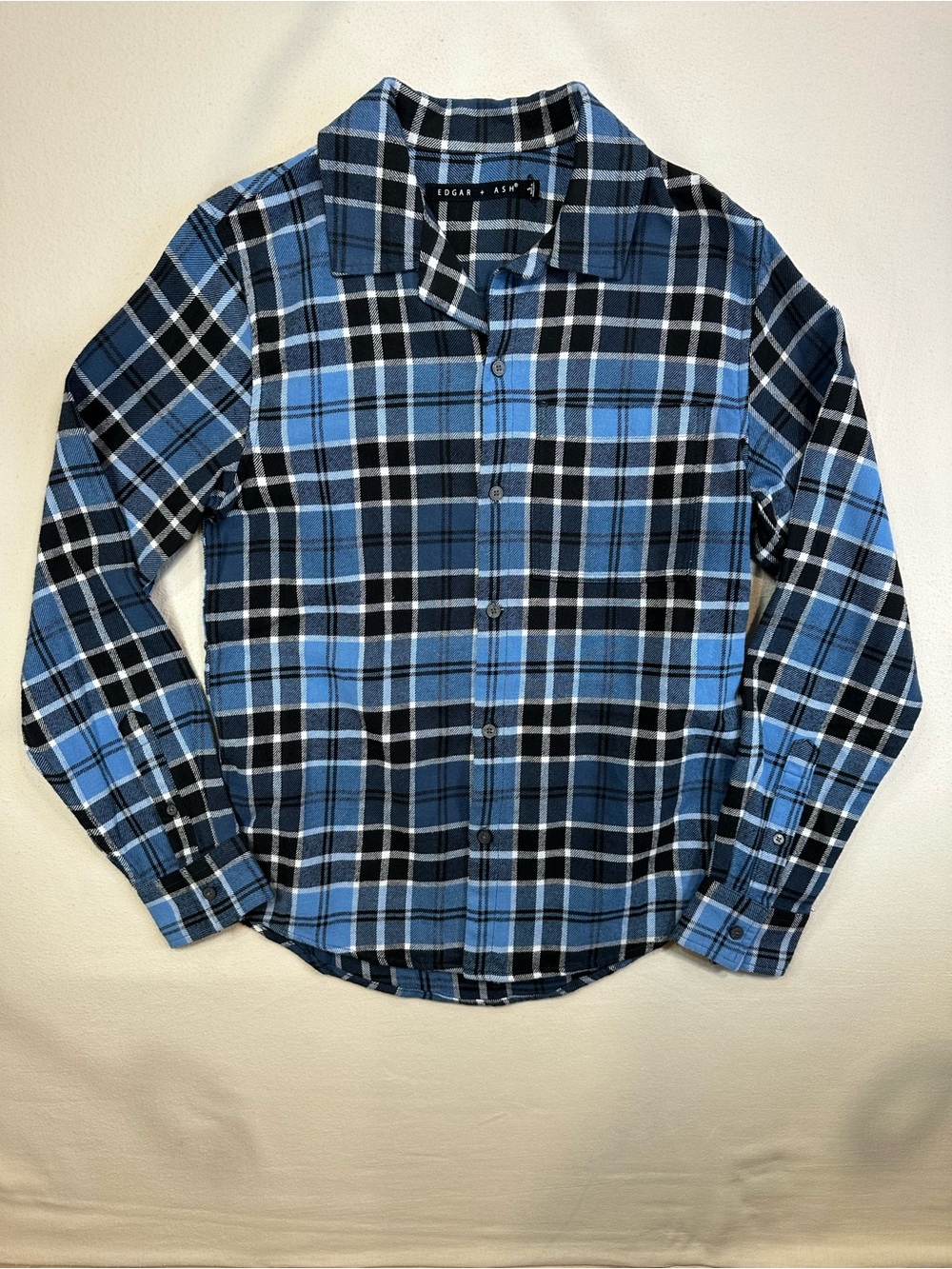 Edgar + Ash Men's Blue Plaid Flannel Button-Up Shirt - Size S EUC
